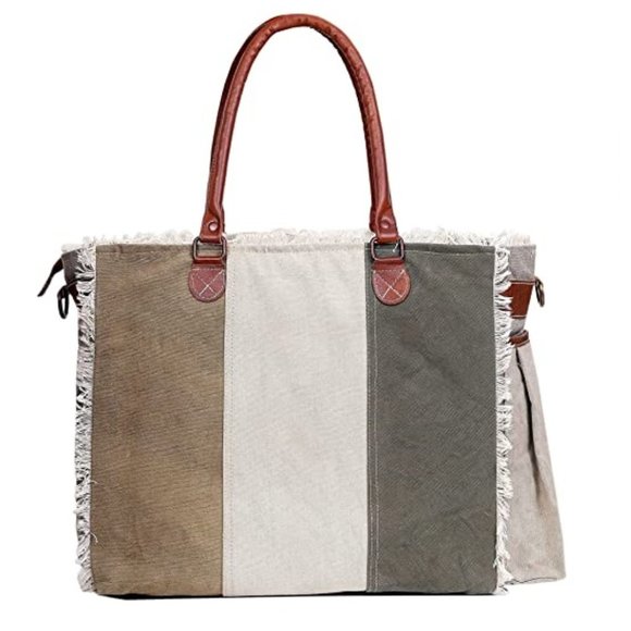 Women\'s Canvas & Cowhide Hand Bag Tote, Purse, Carrying